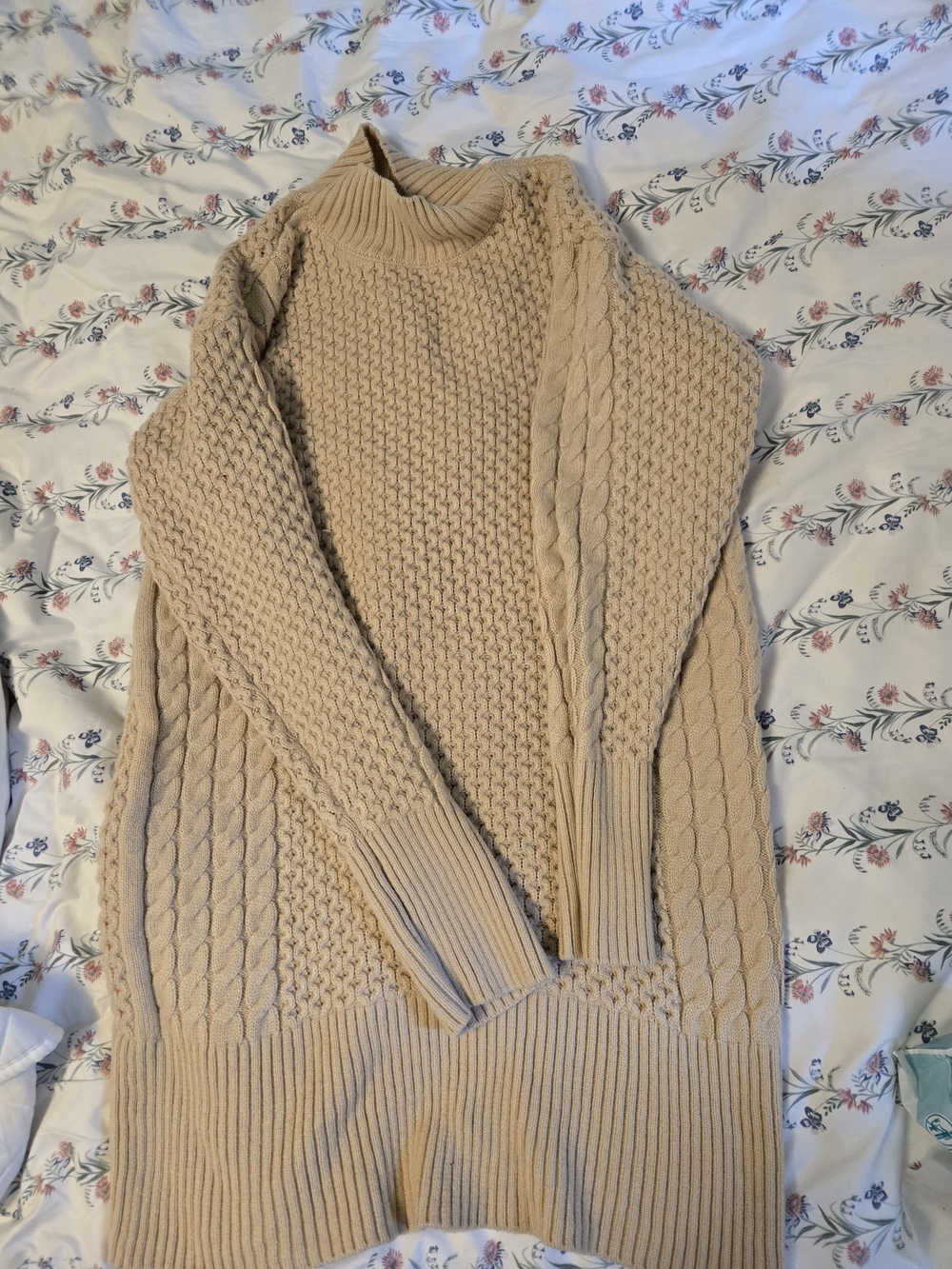 Vince Camuto Beige Cable Knit Turtleneck Sweater Dress